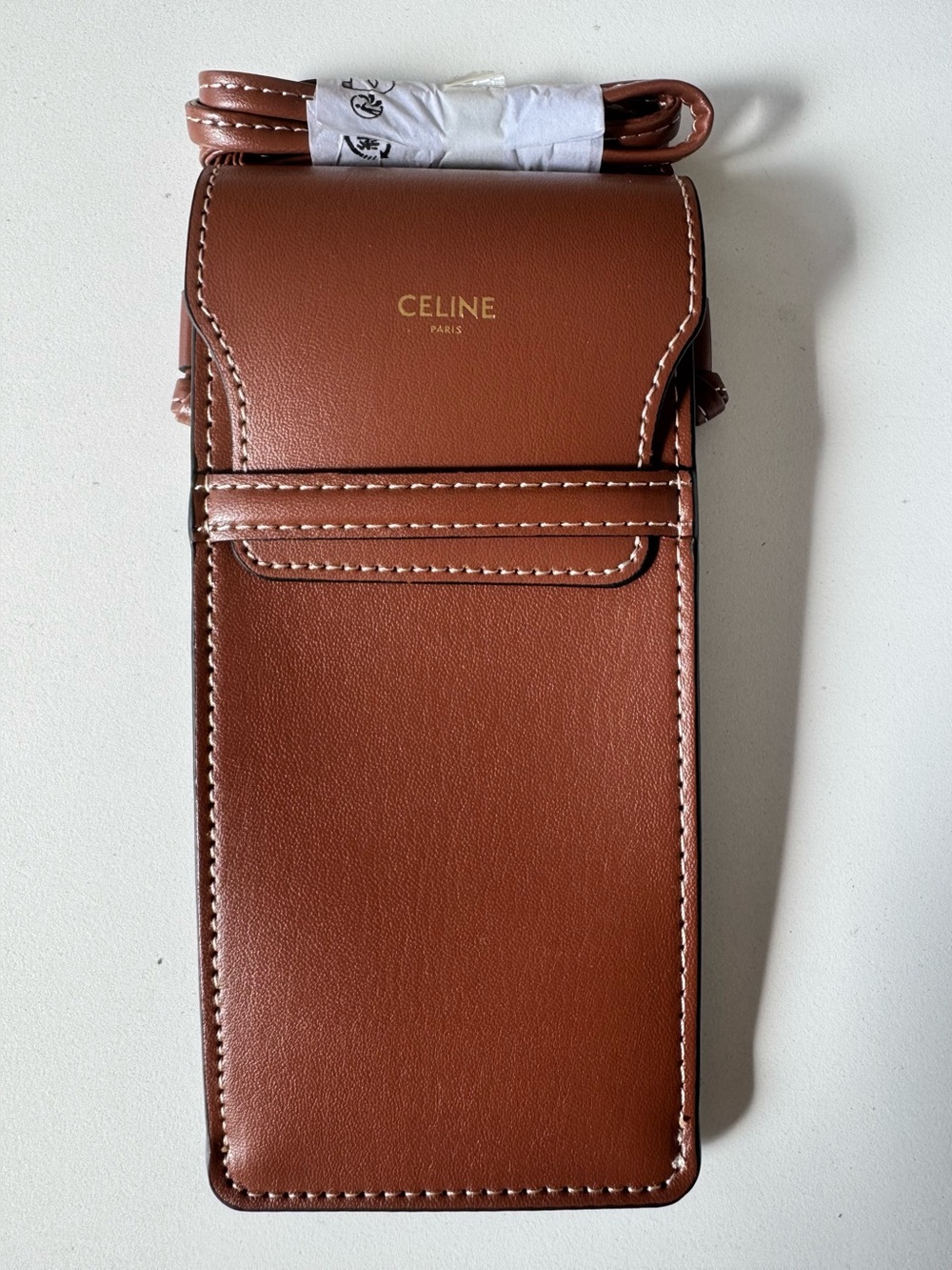NIB Authentic Celine Tan Leather Crossbody Phone & Sunglasses Pouch